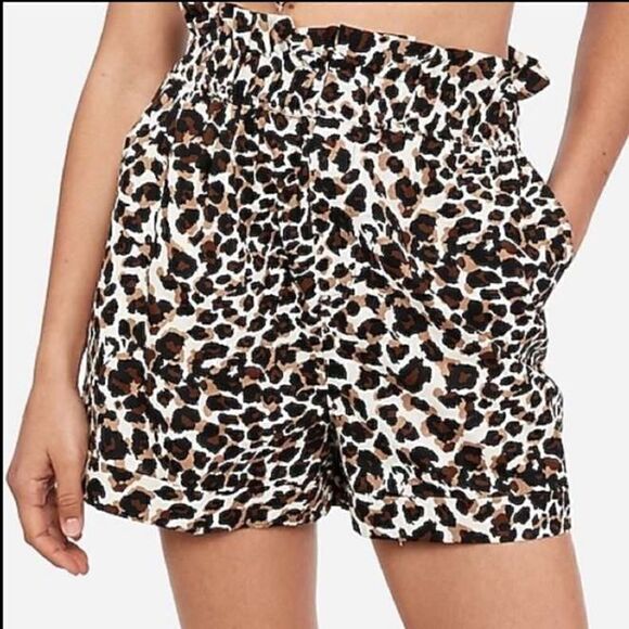 EXPRESS X Rocky Barnes High-waist Leopard Print Paper Bag Shorts - Picture 13 of 15